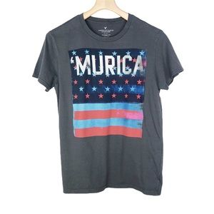 American Eagle America Murica Patriotic Flag Graphic Shirt Gray Medium